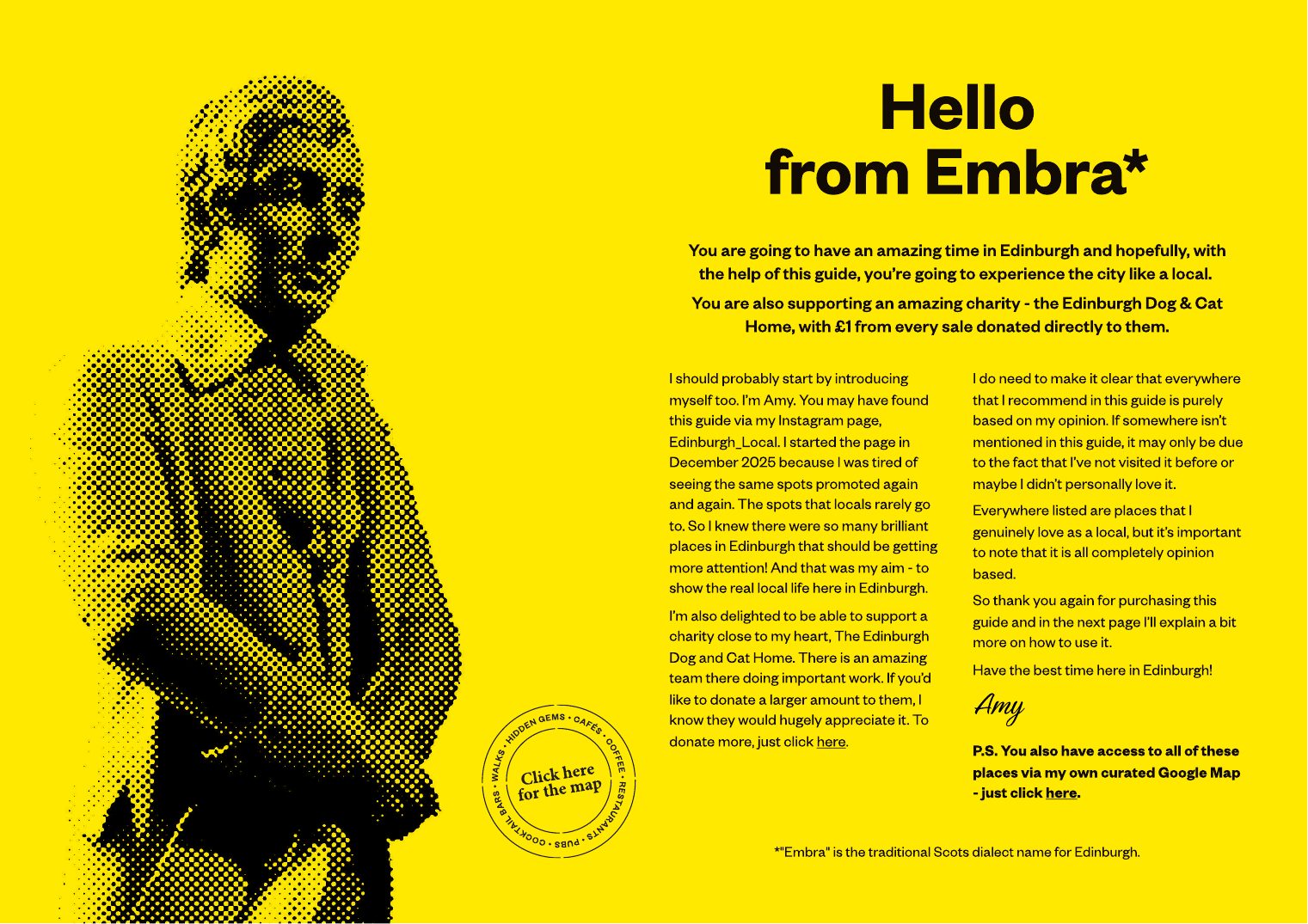Introduction page, Hello from Embra, written by Amy