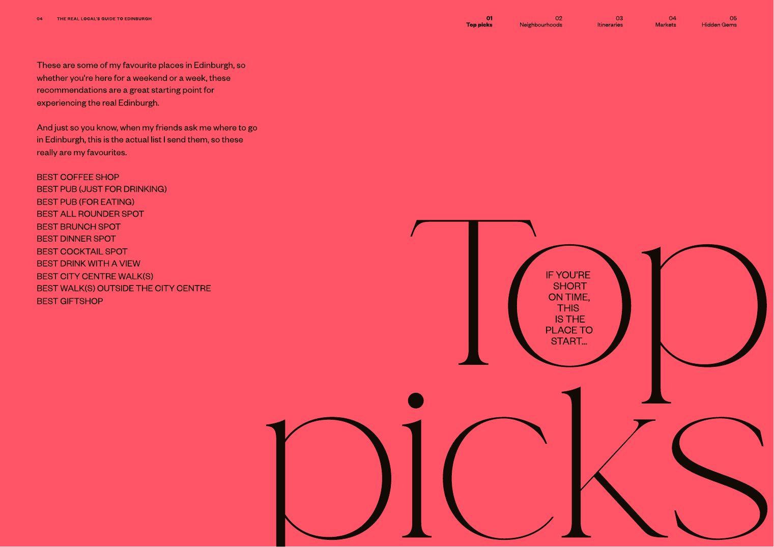 Top picks section opener listing the best coffee shop, pub, brunch spot and more